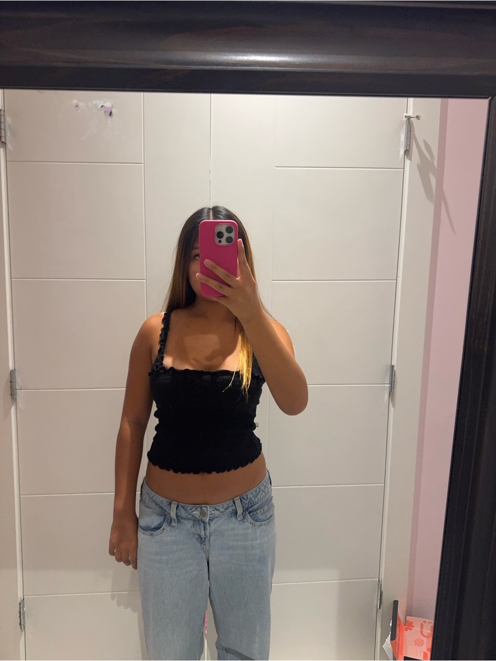 Black Smocked Crop Tank Top - Women